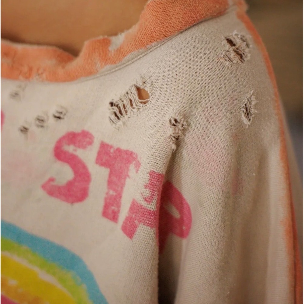 MAGNOLIA PEARL STAR RAINBOW HERMOSA DISTRESSED SWEATSHIRT NWT Butterflies Roses - Picture 3 of 8